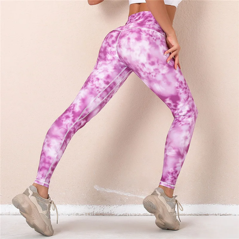 

2021 New Women Tie Dye Leggings Sports Running Pants Workout Fitness Leggings Hips Push Up Gym Leggings High Waist Yoga Leggings