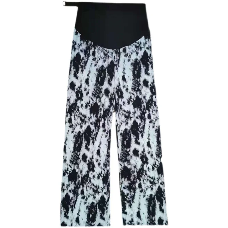 

862# Summer Thin Wide Leg Loose Print Chiffon Maternity Full Long Straight Pants Elastic Waist Belly Clothes for Pregnant Women