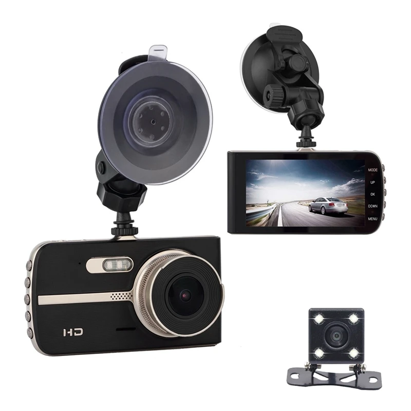 1080P Dash Cam 4 дюйма вождения Регистраторы ЖК дисплей Sn двойная камера HD срабатывания