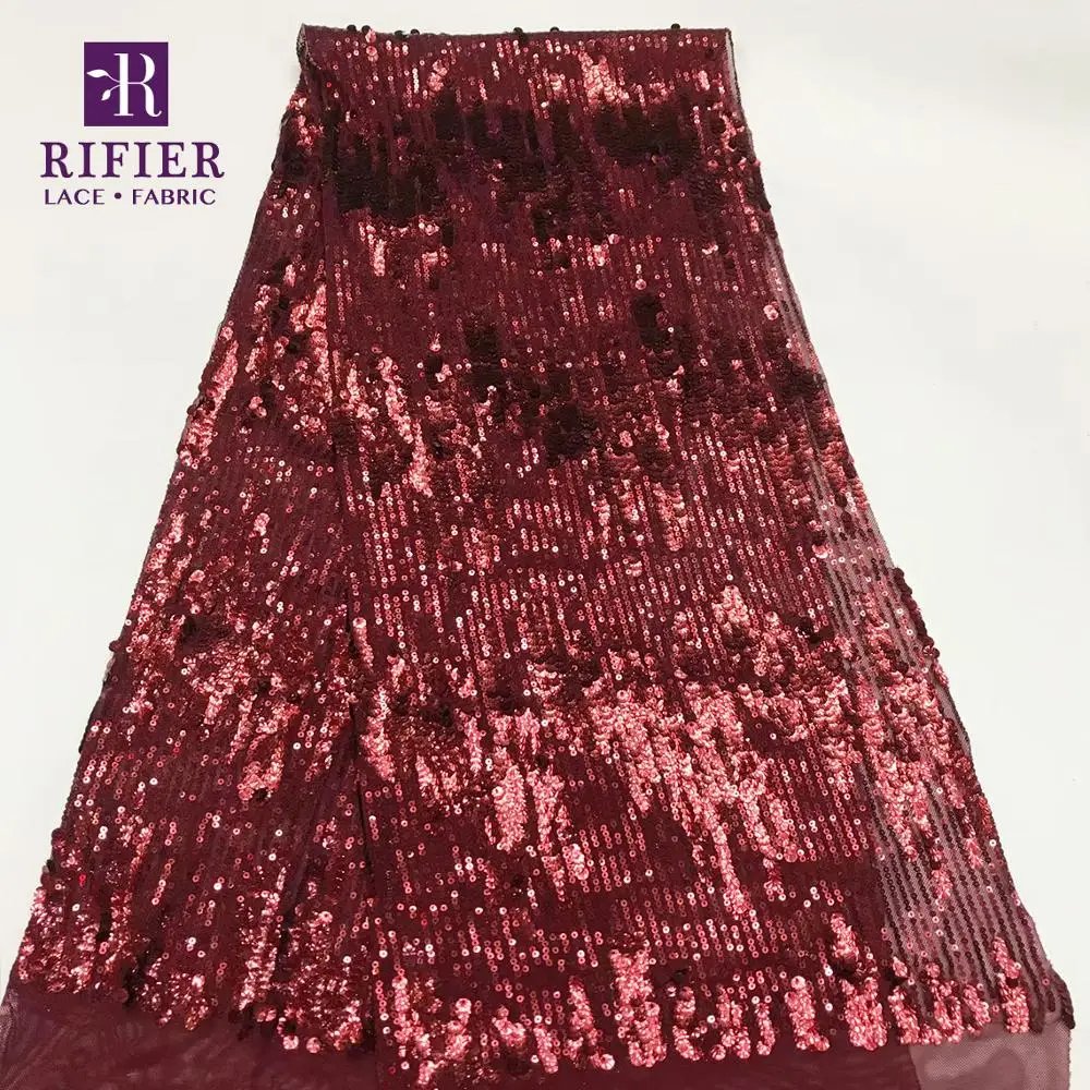 Ослепительный дизайн 2019 сетчатые кружева с блестками ткани в бордовый