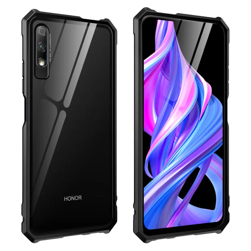 Черный OMEVE для huawei Honor 9X чехол с металлической рамкой и закаленным стеклом задняя крышка для huawei Honor 9X Pro Чехол Honor 9X бампер чехол - Цвет: Черный