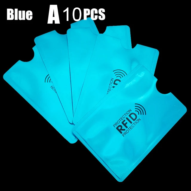 Blue 10 pieces A 10 шт. Анти Rfid Блокировка ридер Обложка для карт алюминиевая фольга кредитный держатель для карт Защита ID банковский Чехол для карт безопасная упаковка канцелярские принадлежности - Цвет: Blue 10 pieces A