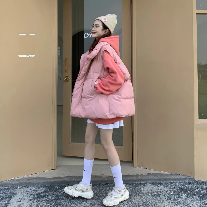 

2020 new Korean candy color vest cotton jacket women fashion loose vest cotton vest jacket sleeveless jacket women