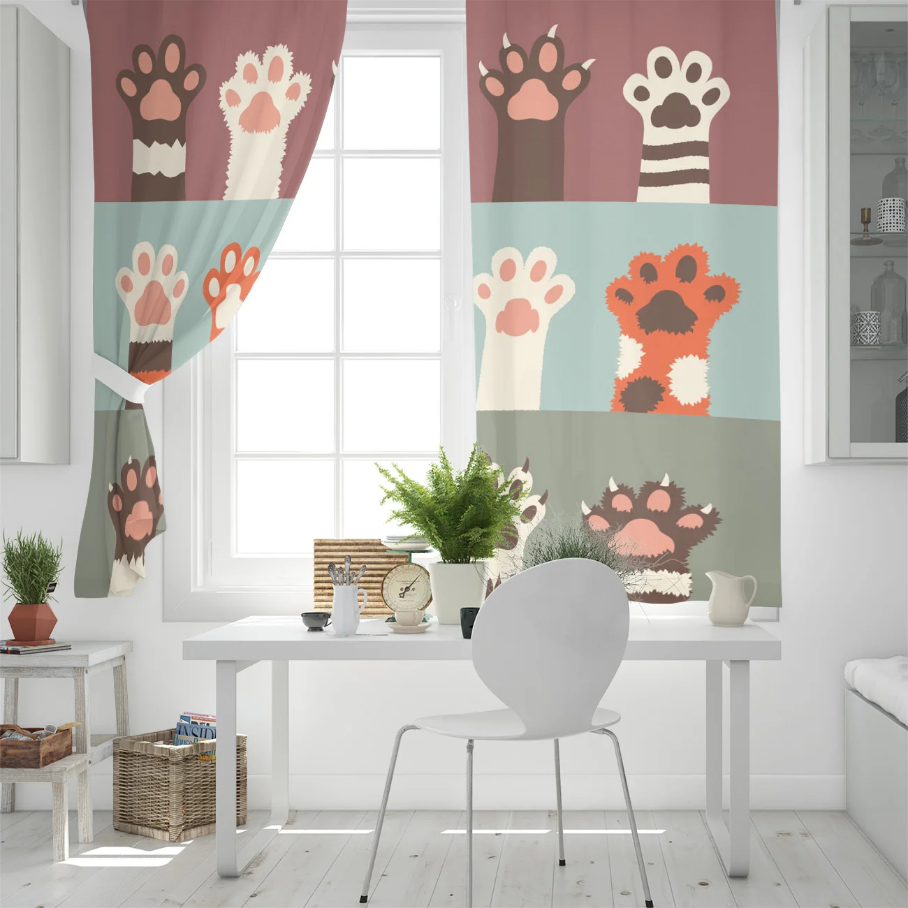 Cat Paw Animal Cartoon Window Treatments Curtains Valance Blinds Living Room Bedroom Outdoor Indoor Drapes Decor Curtain | Дом и сад