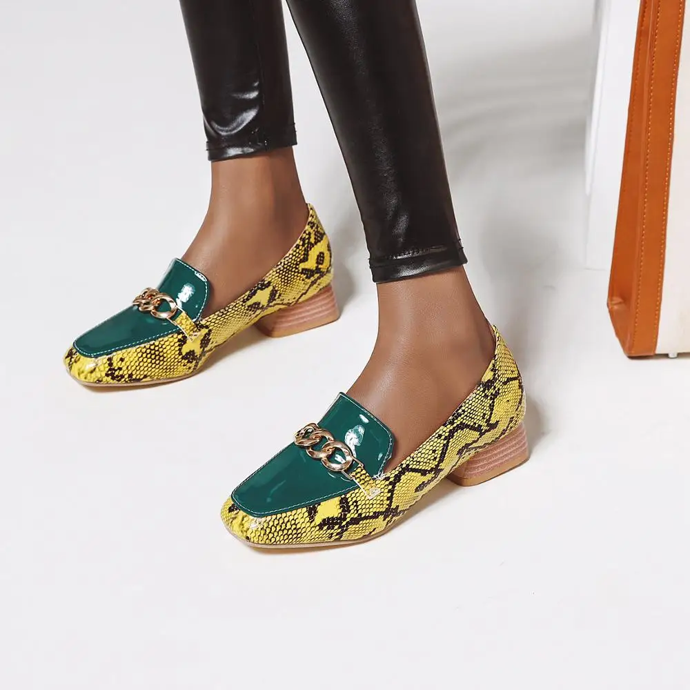 Women Shoes Snake Print Mixed colors Low Heels Woman Mary Jane Classics Ladies Autumn Square head Pumps Female Size 34-43 | Обувь