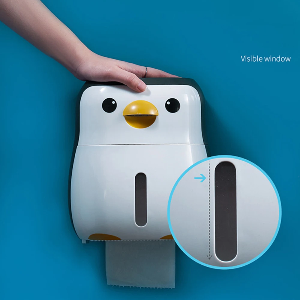 

Toilet Paper Holder Waterproof Penguin Tissue Box Wall Mounted Roll Paper Shelf Storage Bathroom Accessories Set