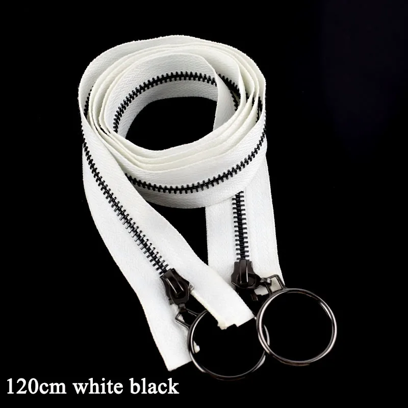 120cm white black Meetee 5#85 см 120 см Металлические молнии открытый конец двойной/sigle кольцо Ползунки молния для шитья пальто куртка молния одежда аксессуары - Цвет: 120cm white black