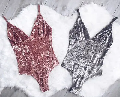 

Women's Sexy Solid Color Gold Velvet Deep V Sling Sleeveless Tight-Fitting Waist Halter Adjustable Strap Elastic Jumpsuit