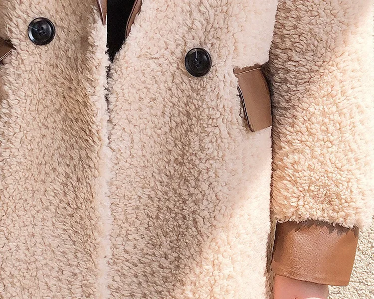 

Qooth Lambswool Jacket Womens Winter Loose Turn Down Collar Jackets Faux Fur Elegant Basic Coat Ladies Outerwear QT381