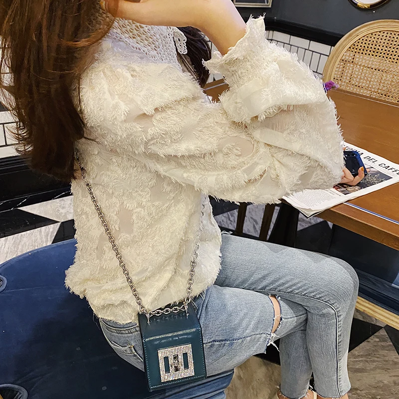 MISHOW 2020 весенние шифоновые блузки Женские однотонные с вышивкой пышные рукава