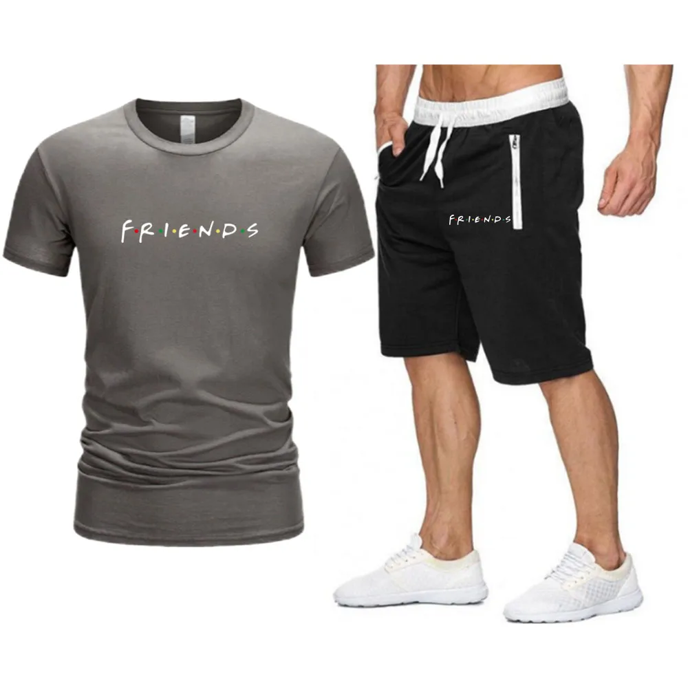 

Printing Fashion Summer 2021 New Style White FRIENDS Streetwear Brand Sets Beach Shorts Oversized T-shirt S-2XL