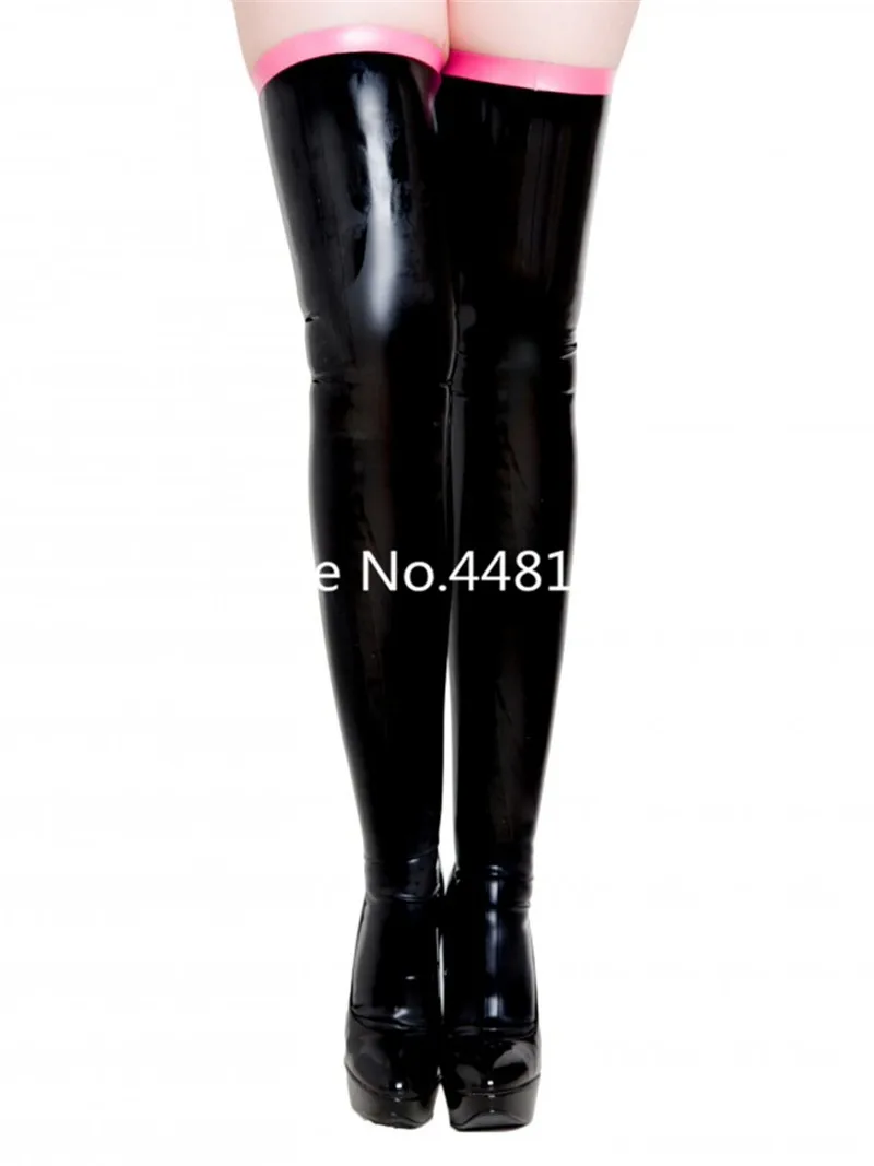 Sexy Latex Women Tights Stockings Rubber Long Socks in Black with Pink Bow-knot halloween socks | Тематическая одежда и