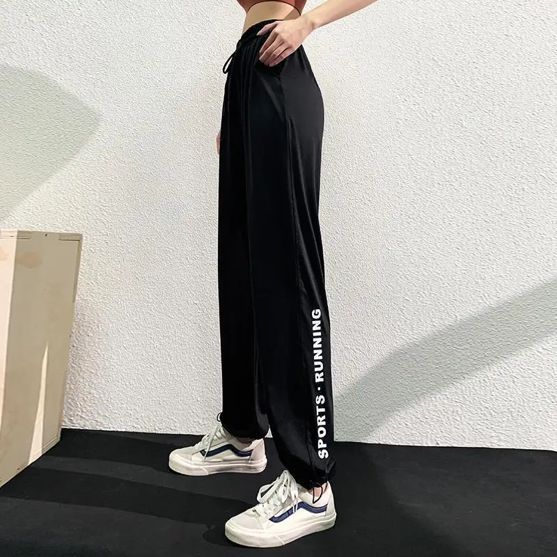 

Women's fitness pants spring and summer running pants elastic loose high waist leisure toe net red Yoga Pants women