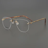 designer brand rimless prescription lightweight pure titanium myopia reading glasses frame mens woman optical lense