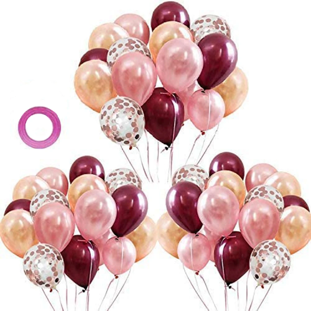 

50pcs/lot Rose Gold balloons birthaday champagne Burgundy Confetti Balloons 12Inch Wedding Birthday Girl Party Background Decora