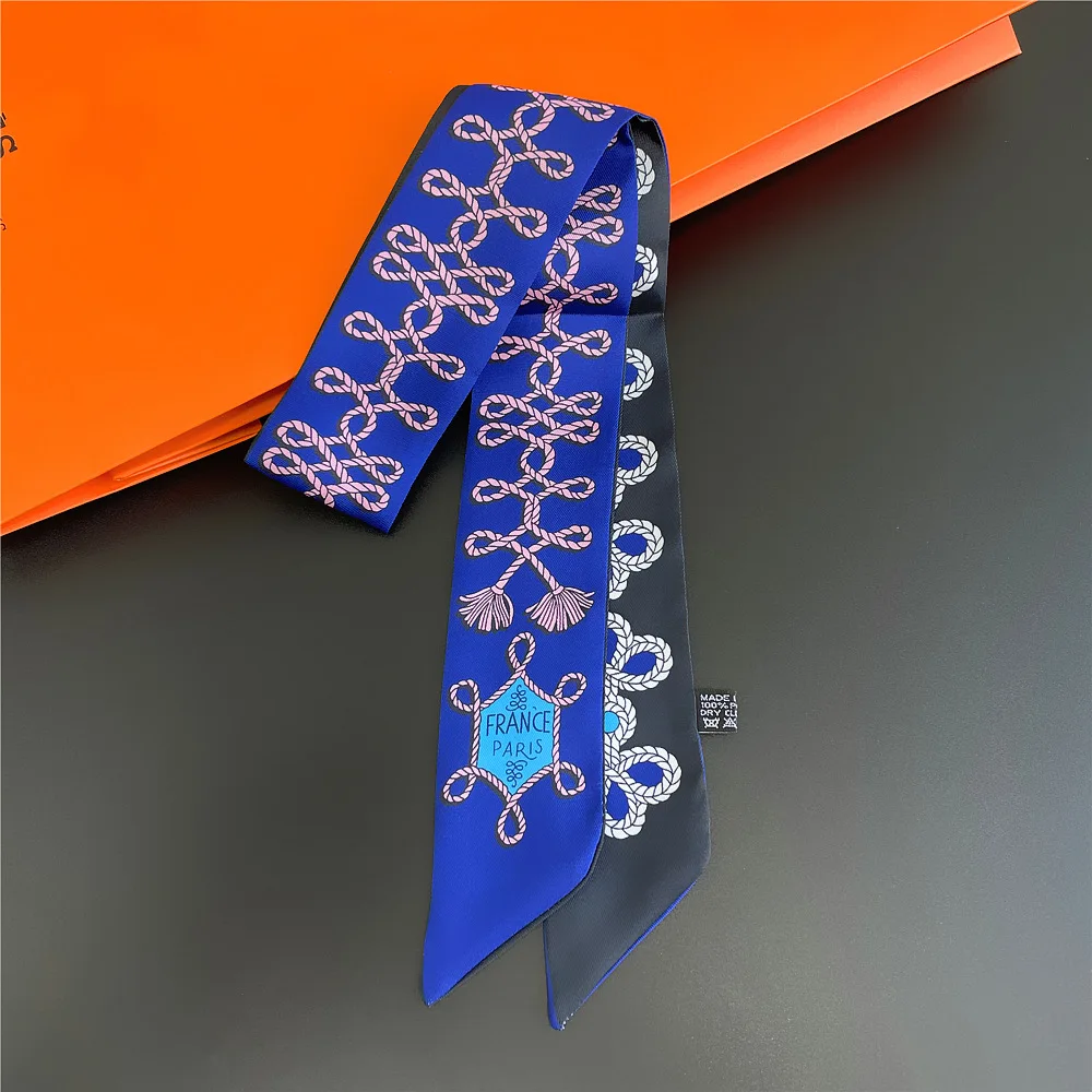 

Hot Selling Rope String Printed Women Silk Scarf Brand Bag Ribbons Fashion Scarf Small Long Scarves headband