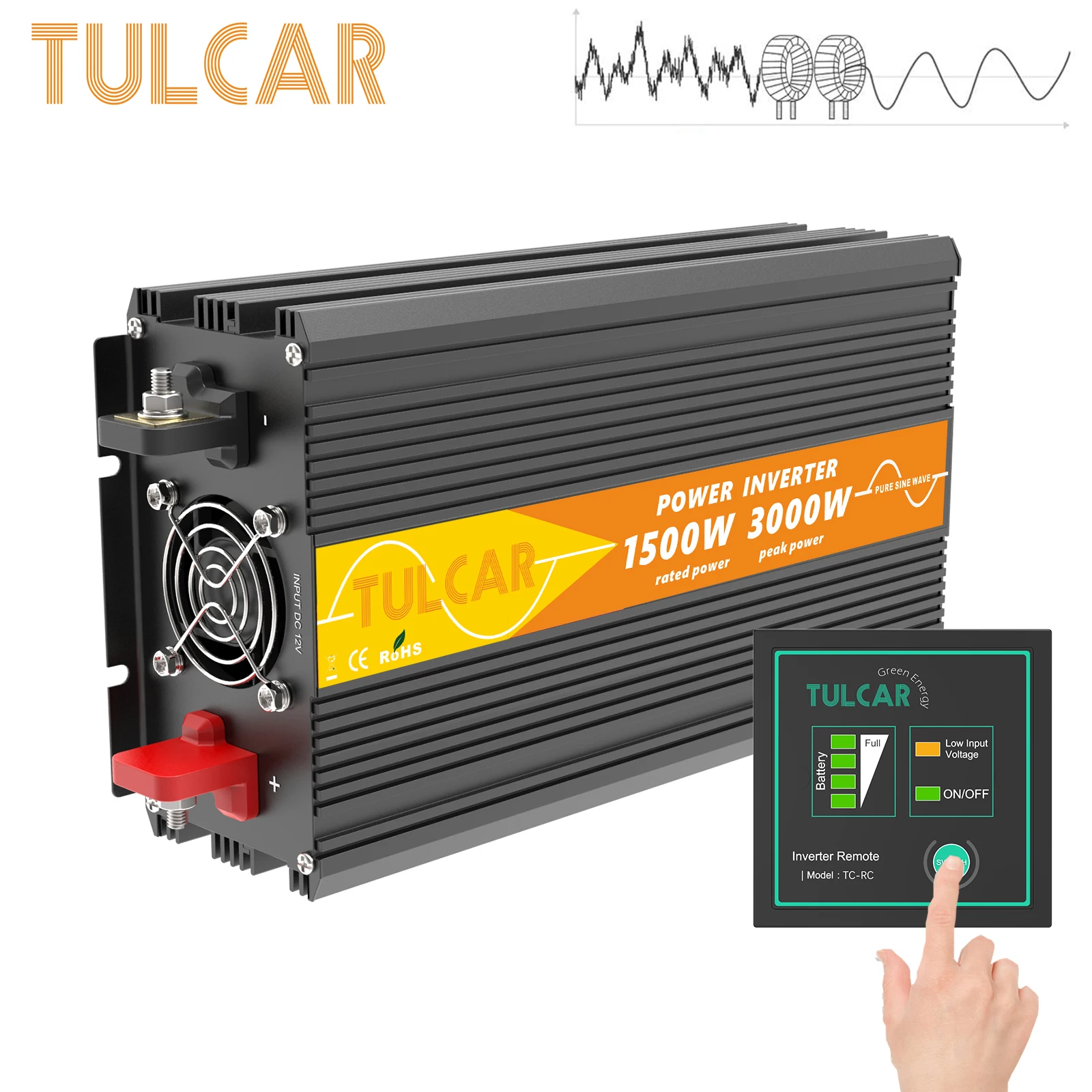 1500W TULCAR Солнечный преобразователь DC 12V к AC 220V 230V решетки дистанционного