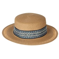 hot style women paper caps summer flat wide brim hat colorful ribbon lady beach panama straw hats