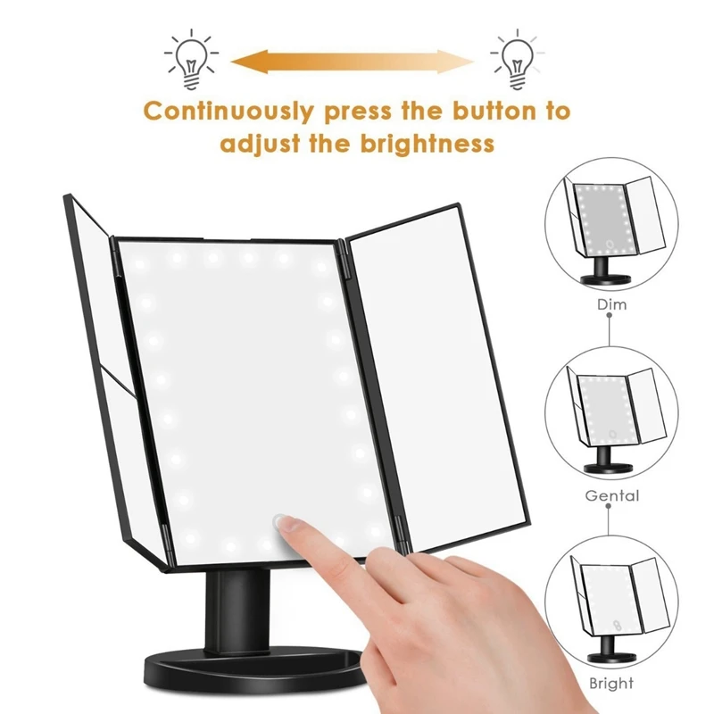 Зеркало для макияжа тройного сложения портативное складное зеркало