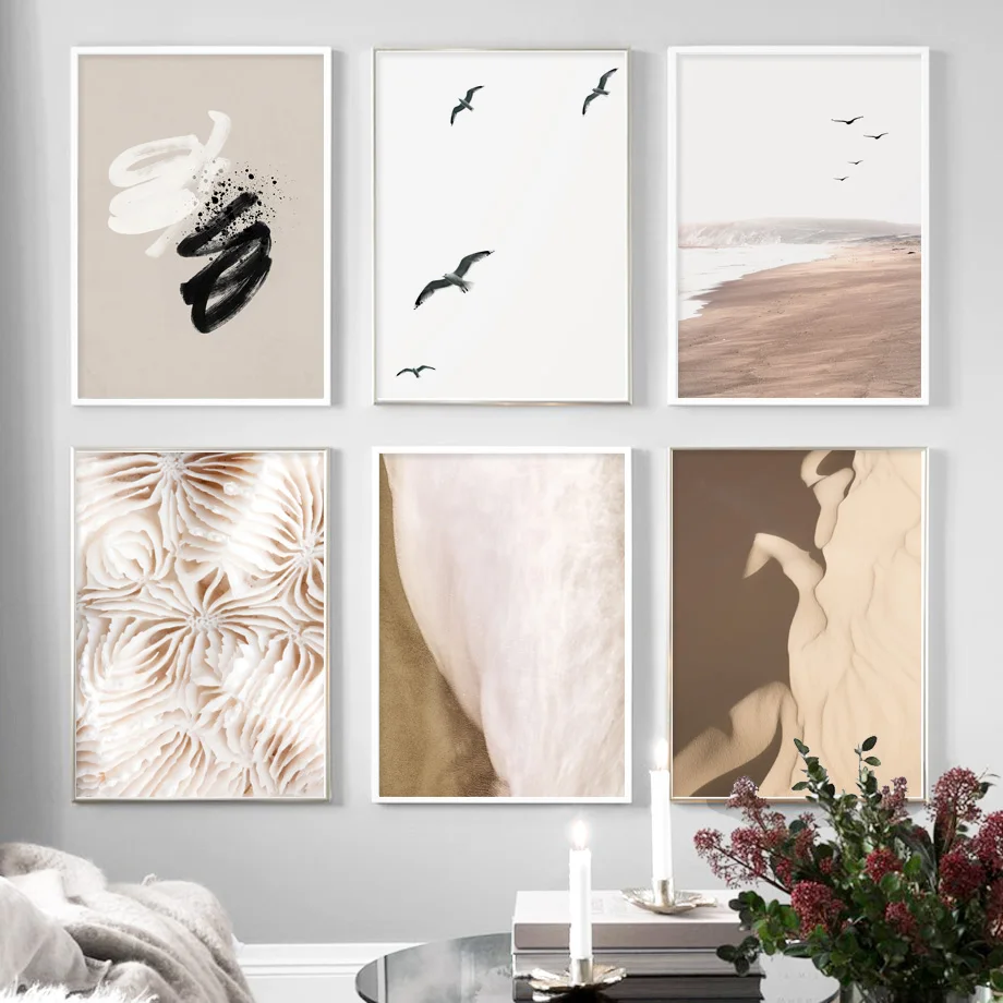 Настенная картина с изображением пустыни океана чайки цветов пейзажа на холсте