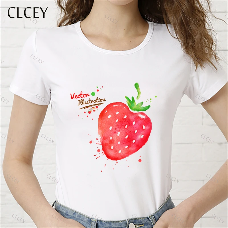 Clcey Новая женская Мода Милая Клубничная забавная Футболка с принтом Модная