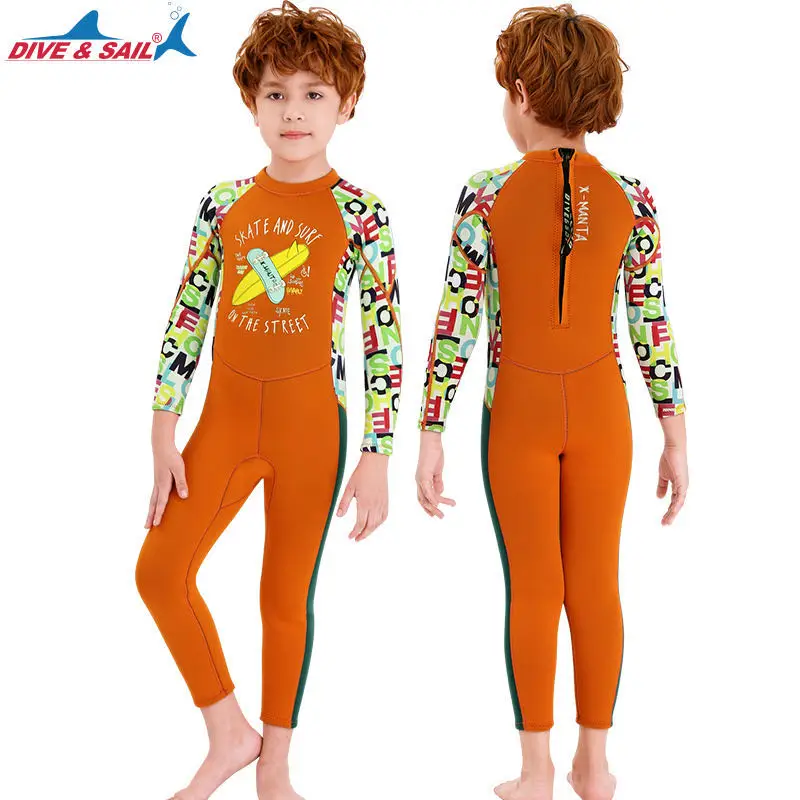 Kids Swimming Suit 2.5mm Neoprene Thermal Swimsuit Boy's and Girl's One Piece Wet Suits Warmth Long Sleeve for Diving | Спорт и