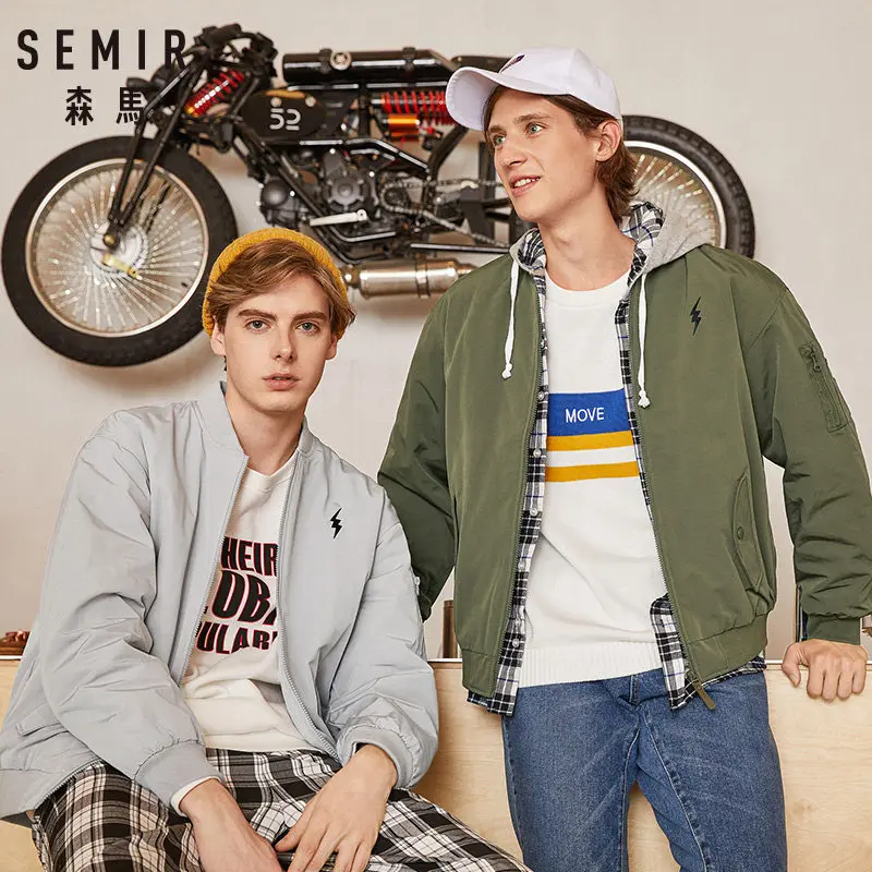 SEMIR мужская бейсбольная куртка на молнии куртка-бомбер с флисовой подкладкой