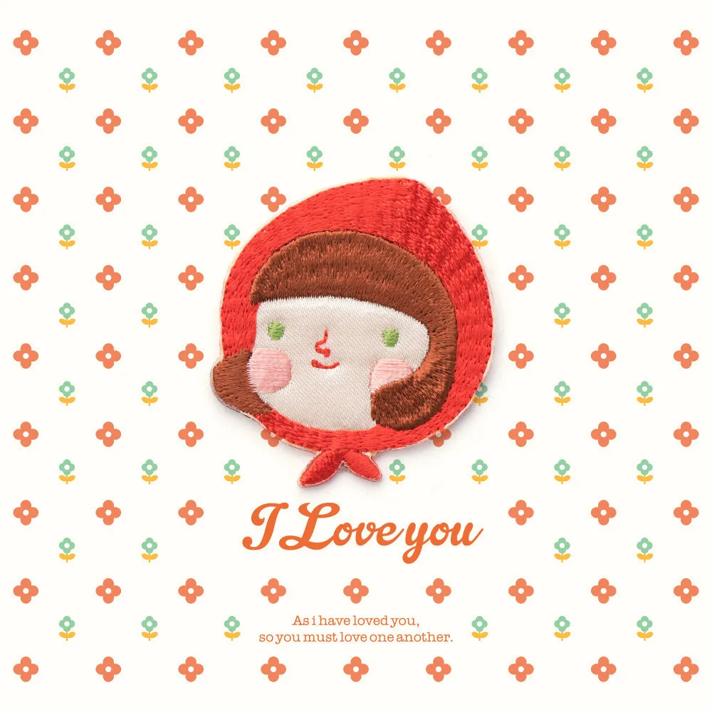 

Small Red Hat Girl Patch Embroidery Sticker Iron on Patches for clothing applique embroidery DIY Clothing Accessories