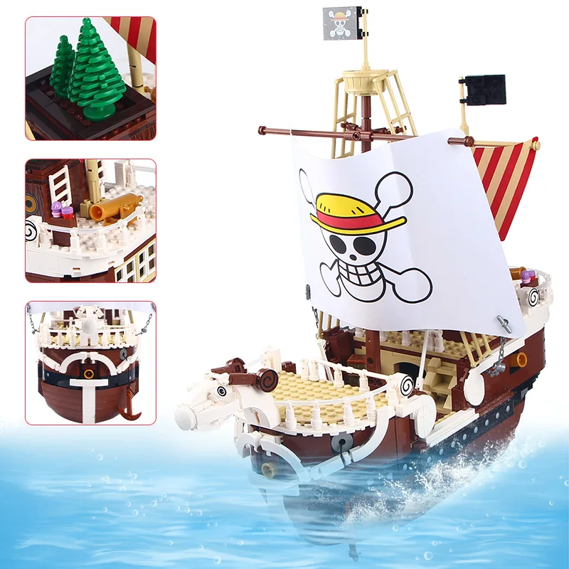 

Anime One Piece Going Merry Pirates Ship Block Set DIY 1048pcs Luffy Boat Model Building Brick Toy For Kids