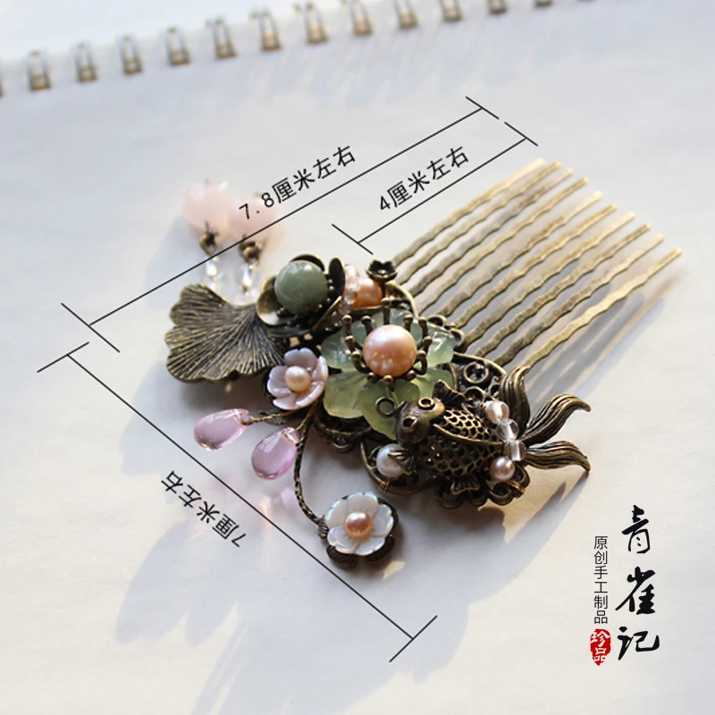 Заколка для волос ручной работы с жемчужинами и кисточками |