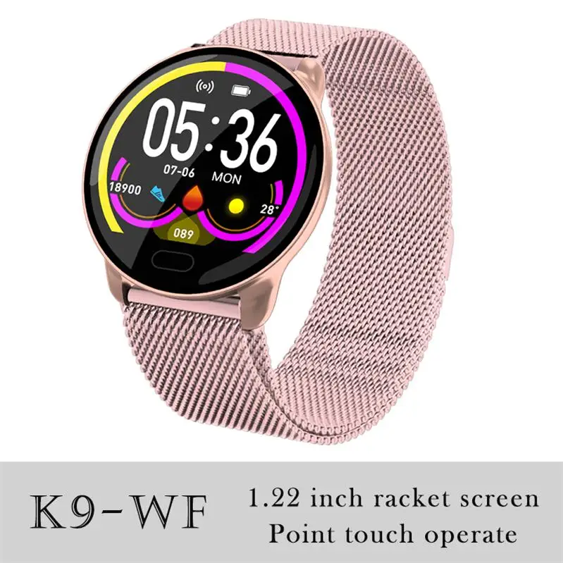 K9 Pink steel 696 K9-WF, полный педометр с сенсорным управлением, Смарт-часы, фитнес-трекер, монитор сердечного ритма, кровяное давление, Смарт-часы, смарт-браслет - Цвет: K9 Pink steel