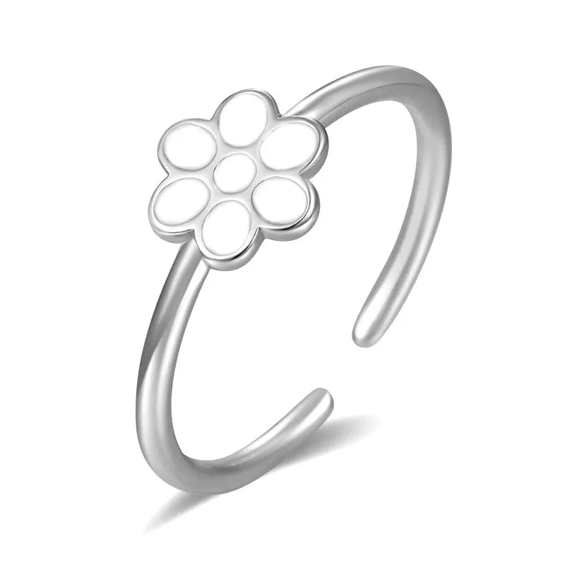 

925 Sterling Silver enamel flower open rings for women 18k gold Female student gift fashion jewelry size adjustable