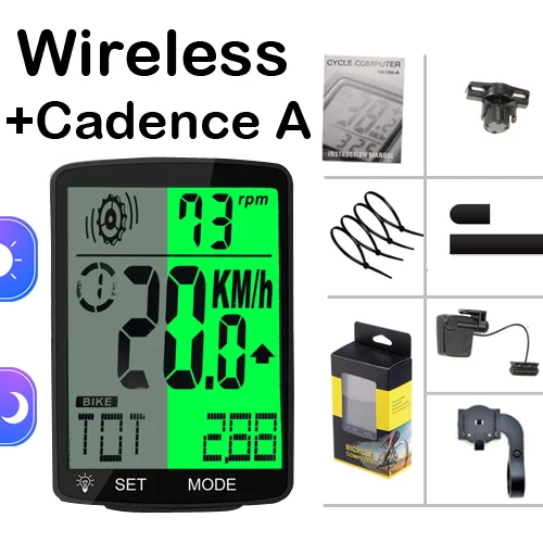 Cadence Водонепроницаемый велосипедный компьютер, беспроводной Велосипедный непромокаемый одометр, датчик Каденции, 2,8 дюймов, ЖК-дисплей, велосипедный спидометр, пульсометр - Цвет: Cadence