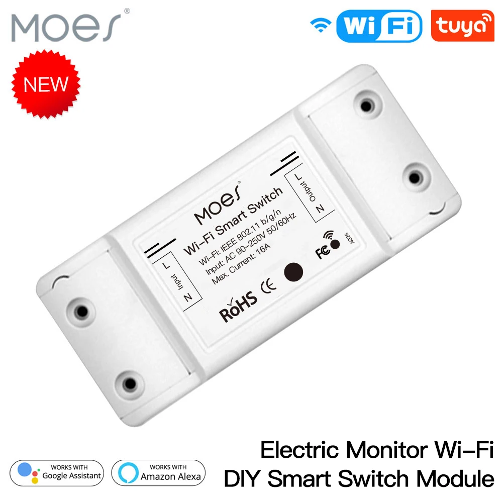 

Модуль релейного выключателя MOES Tuya с поддержкой Wi-Fi, 16 А