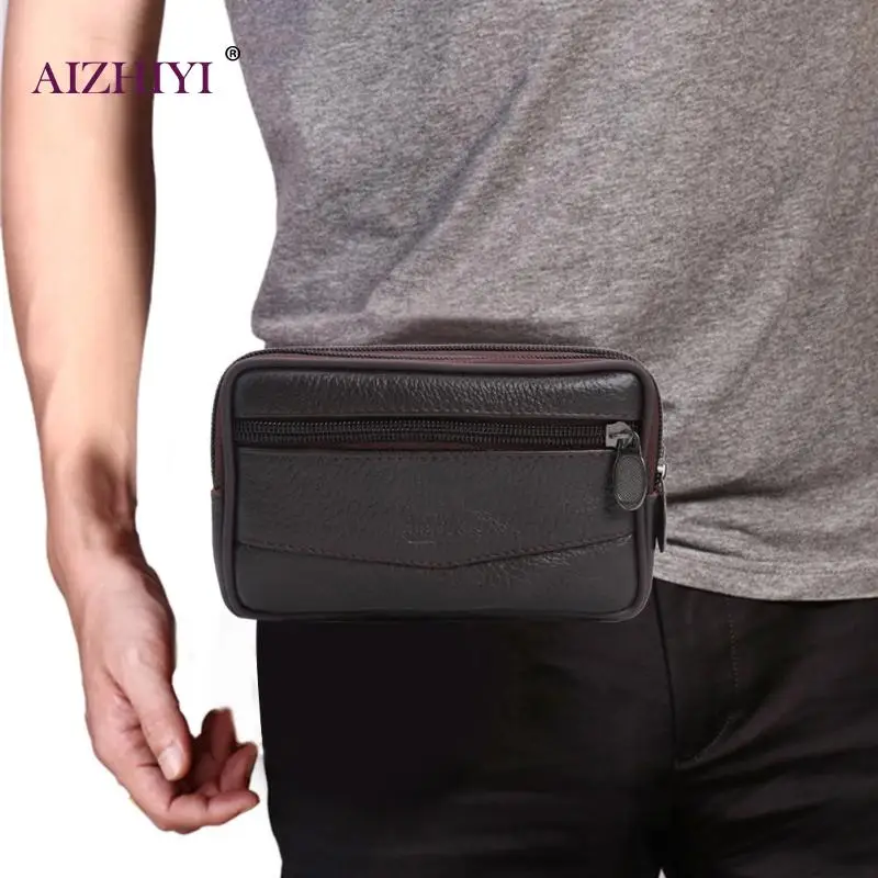 

Multi-function Men Waist Bag PU Leather Zipper Money Purse Male Casual Square Solid Color Card Case Pocket