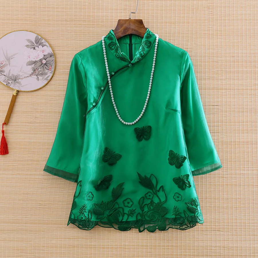 Женская свободная рубашка с вышивкой в китайском стиле|Топы| |