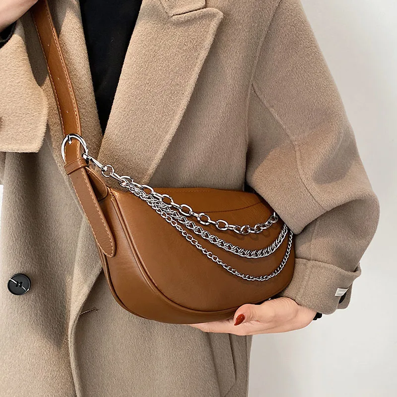 

Однотонные сумки через плечо из искусственной кожи для женщин 2021, модная новая простая сумка на плечо с цепочкой, женские сумочки и кошельки...