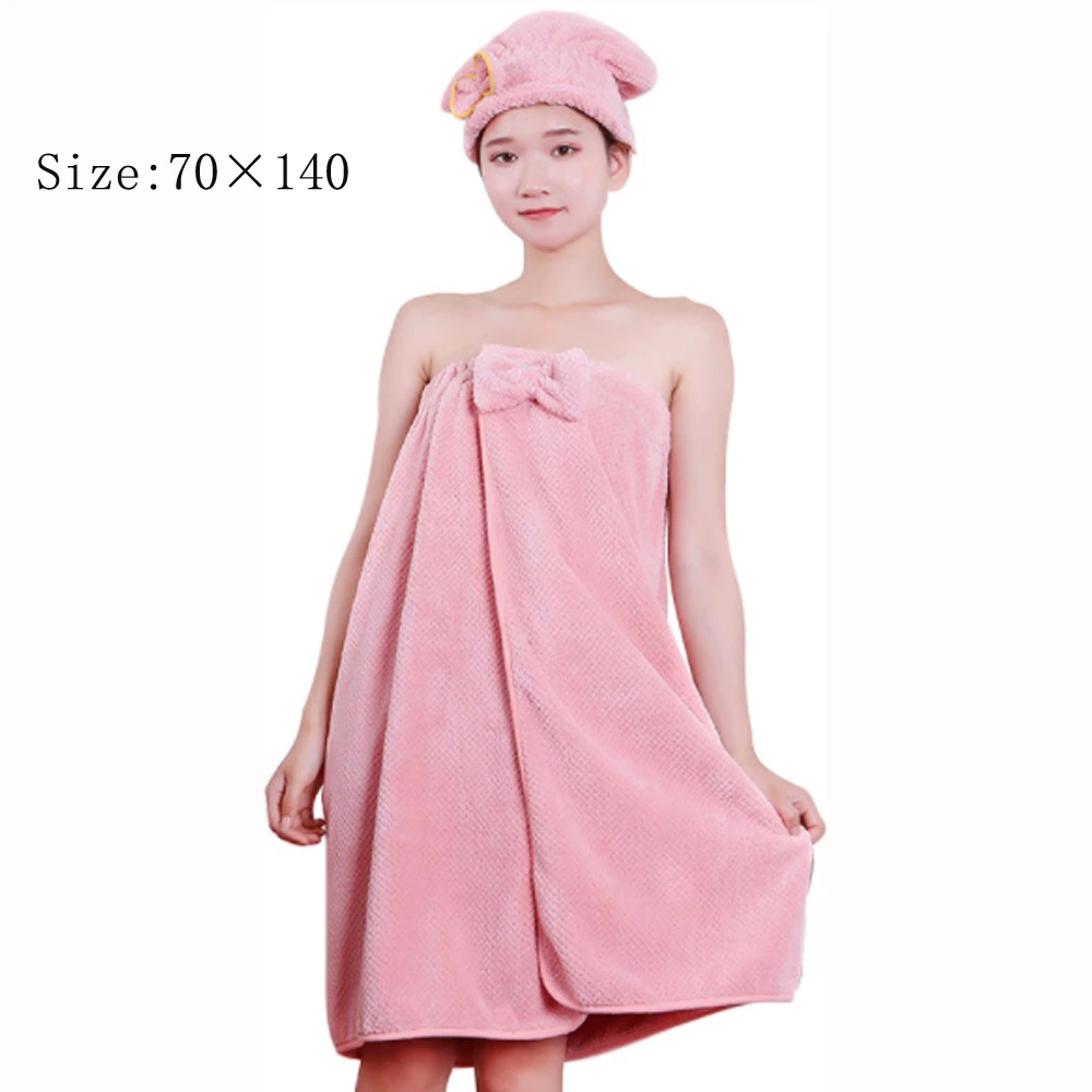 

Superfine Fiber Absorbent soft Pineapple Grid Bow Tube Top Bath Skirt Suit Cute Coral Fleece Can Wear Bath Towel Dry Hair Cap