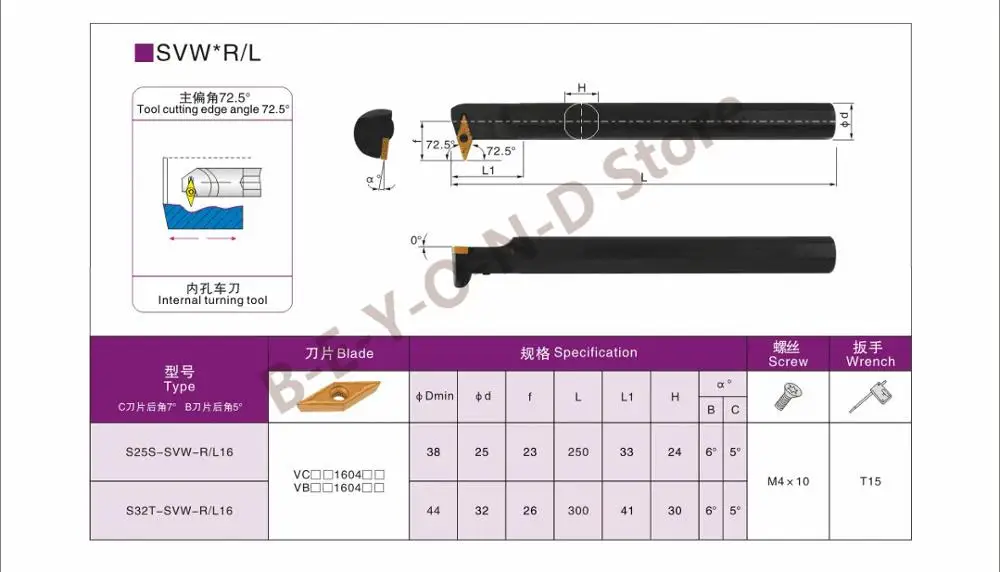 

BEYOND SVWCR S25S-SVWCR16 S32T-SVWCR16 S16Q-SVWCR11 S20R-SVWCR11 Internal Turning Lathe Tool Holder use VCMT11/16 Inserts CNC