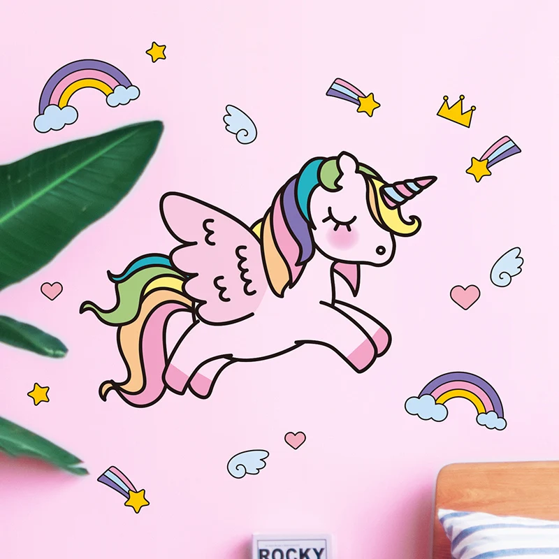 [SHIJUEHEZI] Креативные наклейки на стену с животными материал ПВХ DIY мультфильм рисунок единорога наклейки для детской комнаты украшение для детской спальни