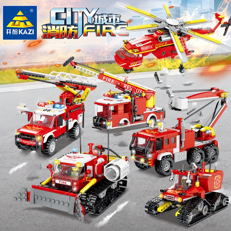 

Original KAZI Simulation Urban Fire Engineering/Helicopter Vehicle Series Kids Educational Assembly Building Blocks Toy Gifts