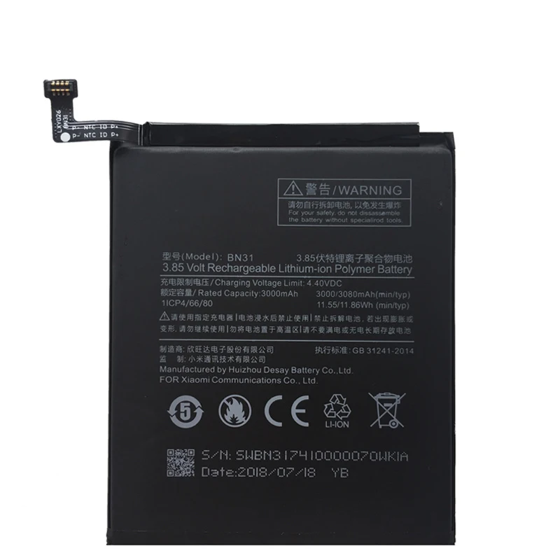 Аккумулятор мобильного телефона BN31 для Xiaomi Redmi Примечание 5A/Pro Xiaomi Mi 5X/A1 3000mAh Сменный литий-ионный аккумулятор+ инструмент