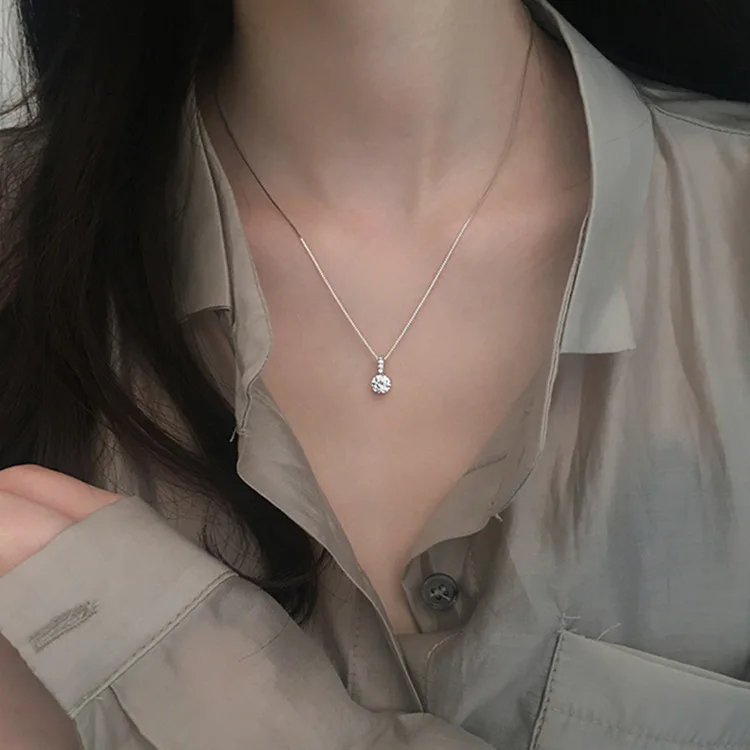 

New Simple Strip Geometric Cubic Zircon Necklace Silver Color Clavicle Chain Charm Necklace for Women Girl Party Jewelry Gift