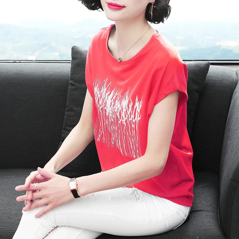 

Round neck casual T-shirt women Slim T-shirt 100% cotton graphic T-shirt gray