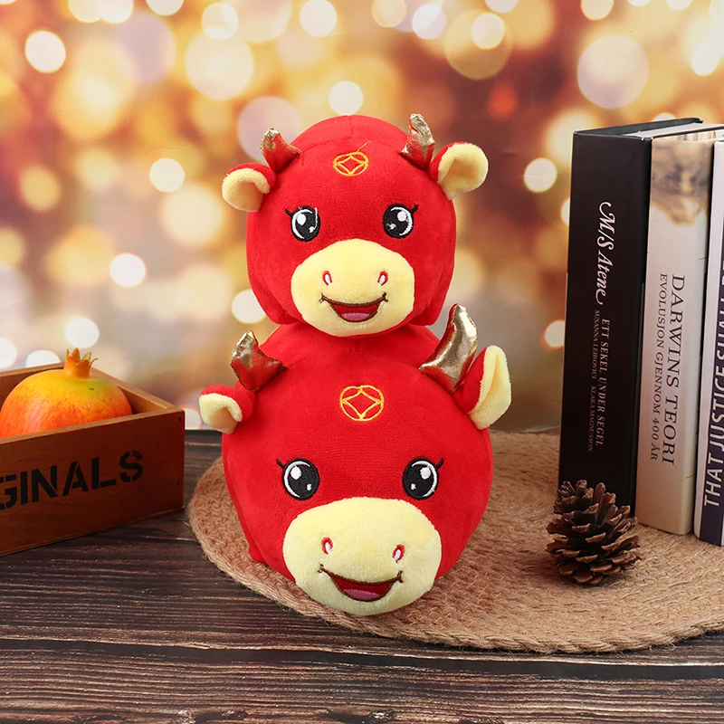 

1Pc 1Pc Cow Stuffed Plush Toy New Year Chinese Zodiac Ox Cattle Plush Toy Milk Cow Mascot Plush Doll