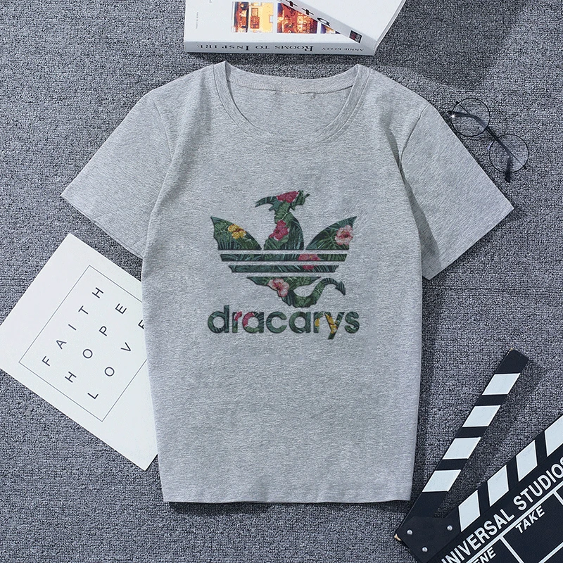 Новинка Dracarys «Игры престолов» Женская футболка женская летняя футболка с принтом дракона серые повседневные уличные модные футболки - Цвет: 2558