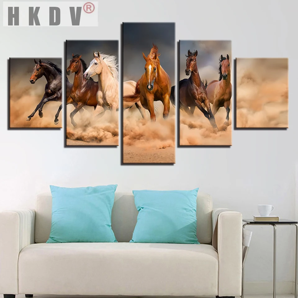 

HKDV 5 Panels Animal Onrushing Horses Abstract Canvas Paintings Posters Prints Wall Art Pictures Morden Home Decor Living Room