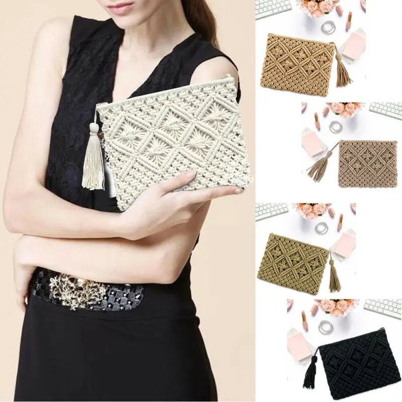 Для женщин милая сумка клатч с бахромой Портативный ручной работы вечерние туфли