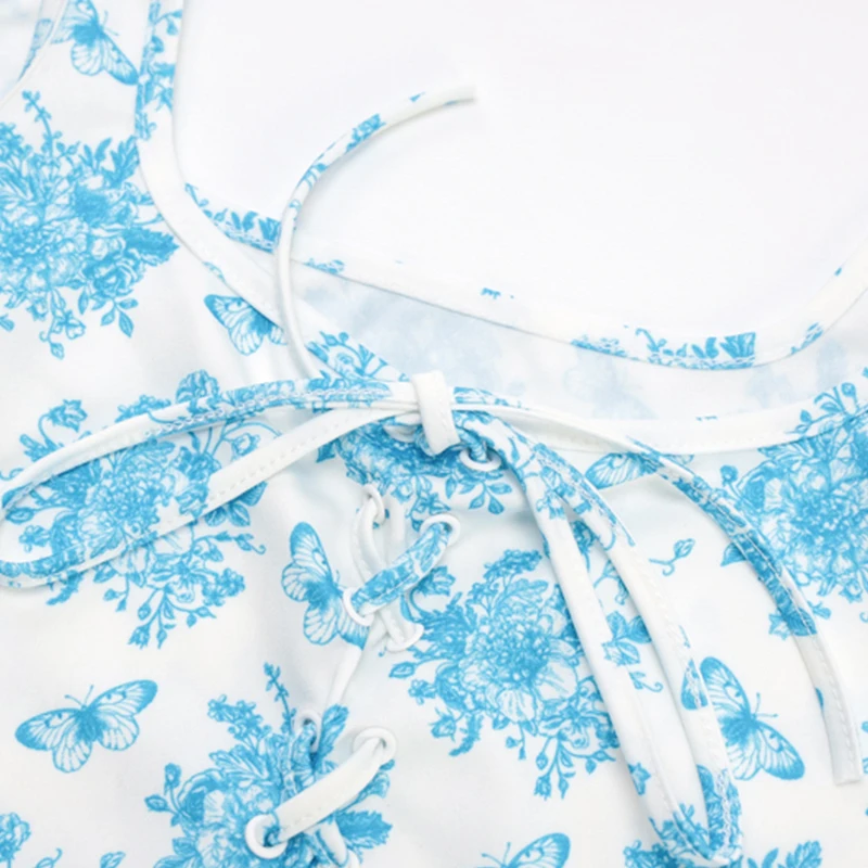 

Sexy Front Cross Drawstring Slash Neck Bandage Floral Print Crop Top 2020 Summer Women Fresh Casual Slim Camis Streetwear