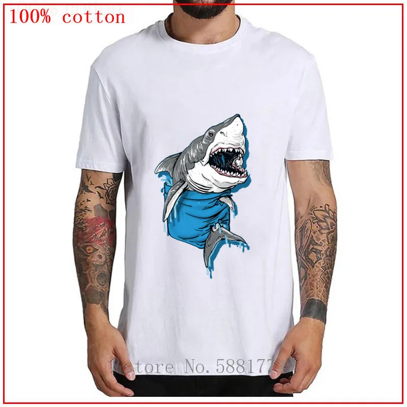 Модная футболка в стиле хип-хоп с карманом Большая Белая Акула для влюбленных